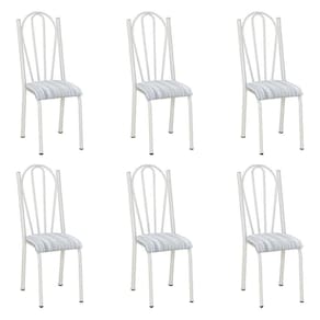 Kit 6 Cadeiras De Cozinha Alasca Estampado Linho Pés De Ferro Branco - Pallazio