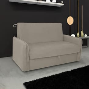 Sofá Cama Para Sala De Estar Zaia Com Baú Suede Matrix - Be Bege