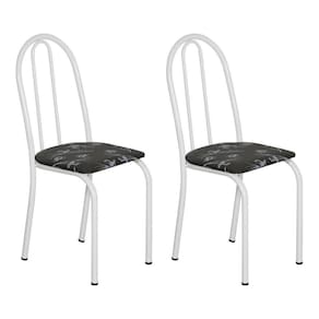 Kit 2 Cadeiras De Cozinha Califórnia Estampado Preto Florido Pés De Ferro Branco