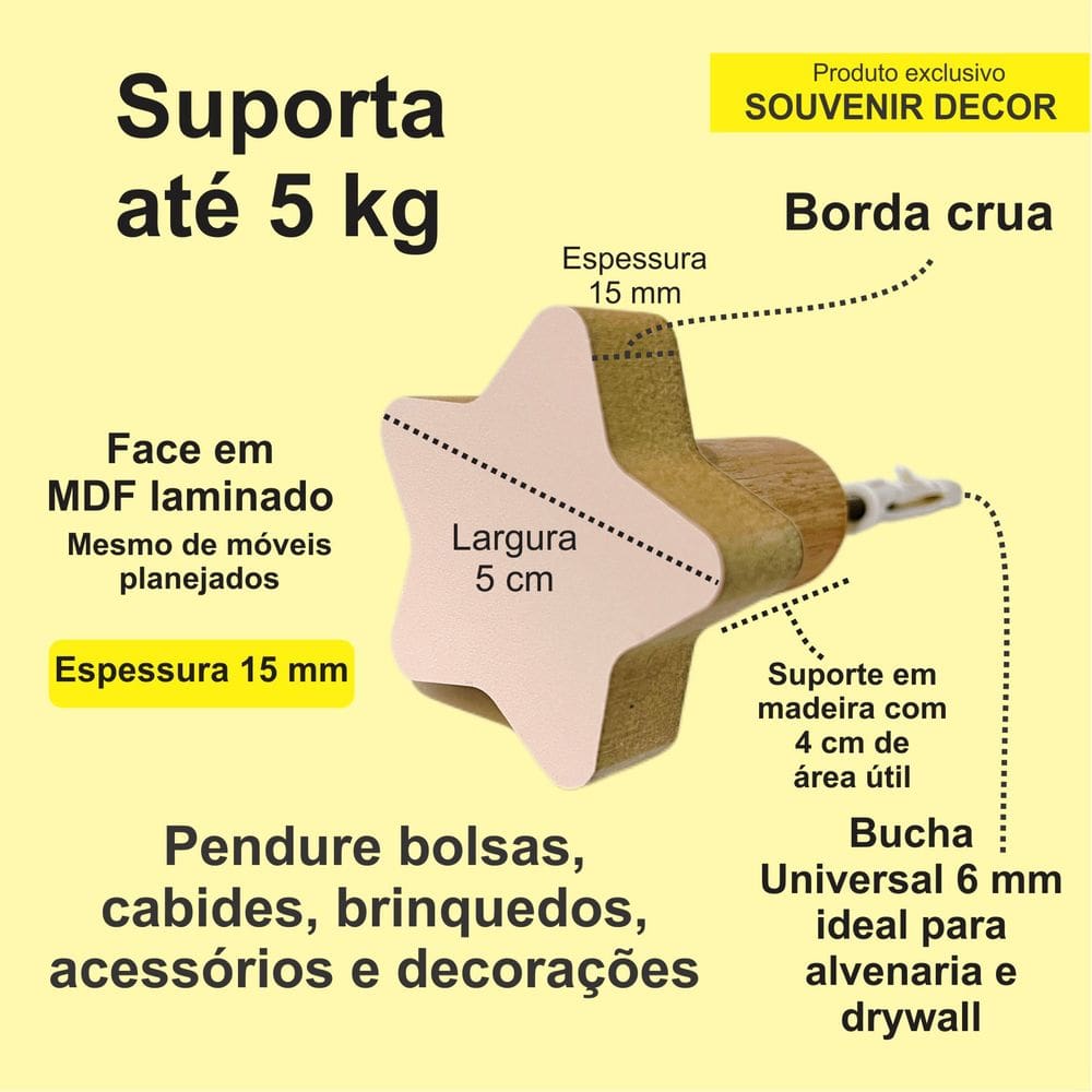 2 Ganchos de parede estrela infantil decoração bebê 2Esbb15c