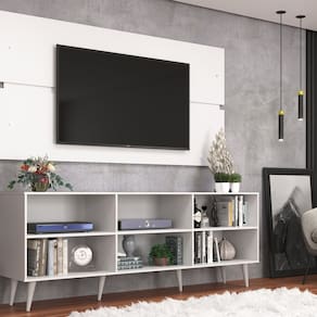 Rack Estante Grande Painel para Tv até 55 Polegadas com Pés Branco