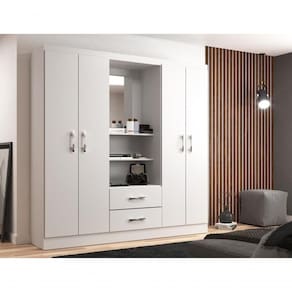 Guarda Roupa Casal Capelinha Com 4 Portas 2 Gavetas Branco Branco