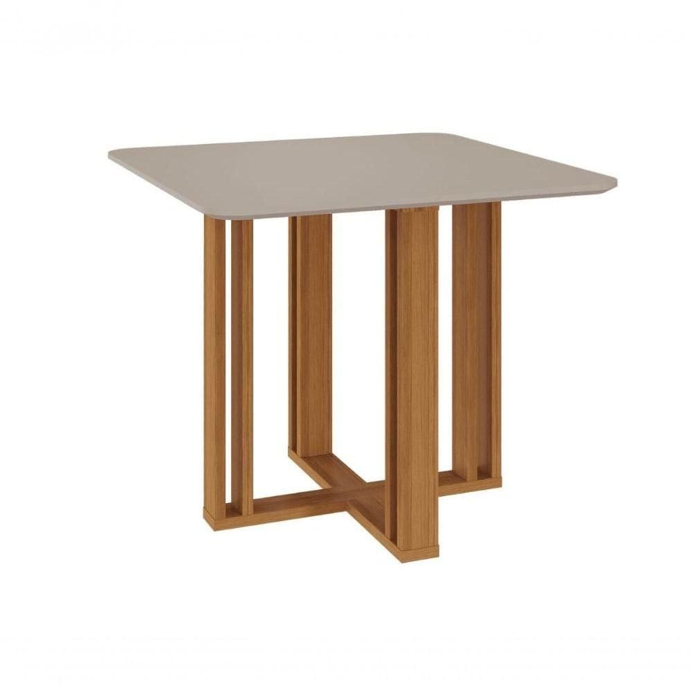 Conjunto Sala De Jantar Flora 95x95 Tampo Mdf 4 Cadeiras Maia Cimol Nature/offwhite/mascavo