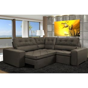 Sofa De Canto Retrátil E Reclinável Com Molas Cama Inbox Austin 2,40m X 2,40m Suede Velusoft Café