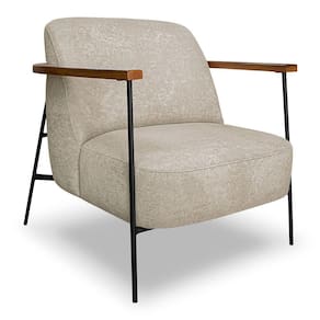 Poltrona Decorativa Celeste Linho Bouclê Bege Base De Ferro Preto - Pallazio