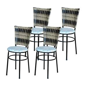 4 Cadeiras Para Mesa Preta Hawai Cappuccino Premium Assento Floral Cor:floral Gelo