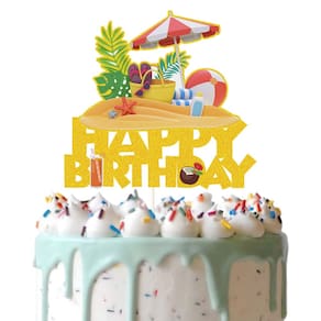 Feliz Aniversário da Cake Topper Wyze Gold Glitter Beach