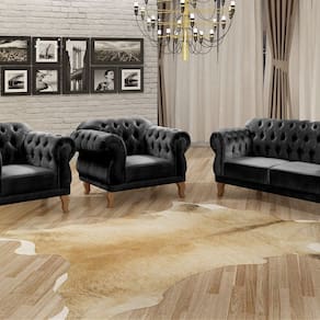 Conjunto Sofá Duquesa Chesterfield 2 Lugares e 2 Poltronas Preto
