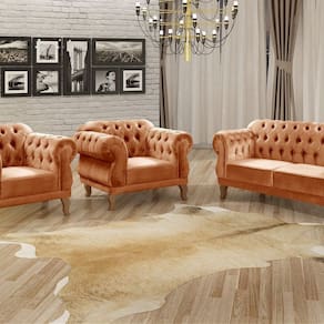 Conjunto Sofá Duquesa Chesterfield 2 Lugares e 2 Poltronas Terracota