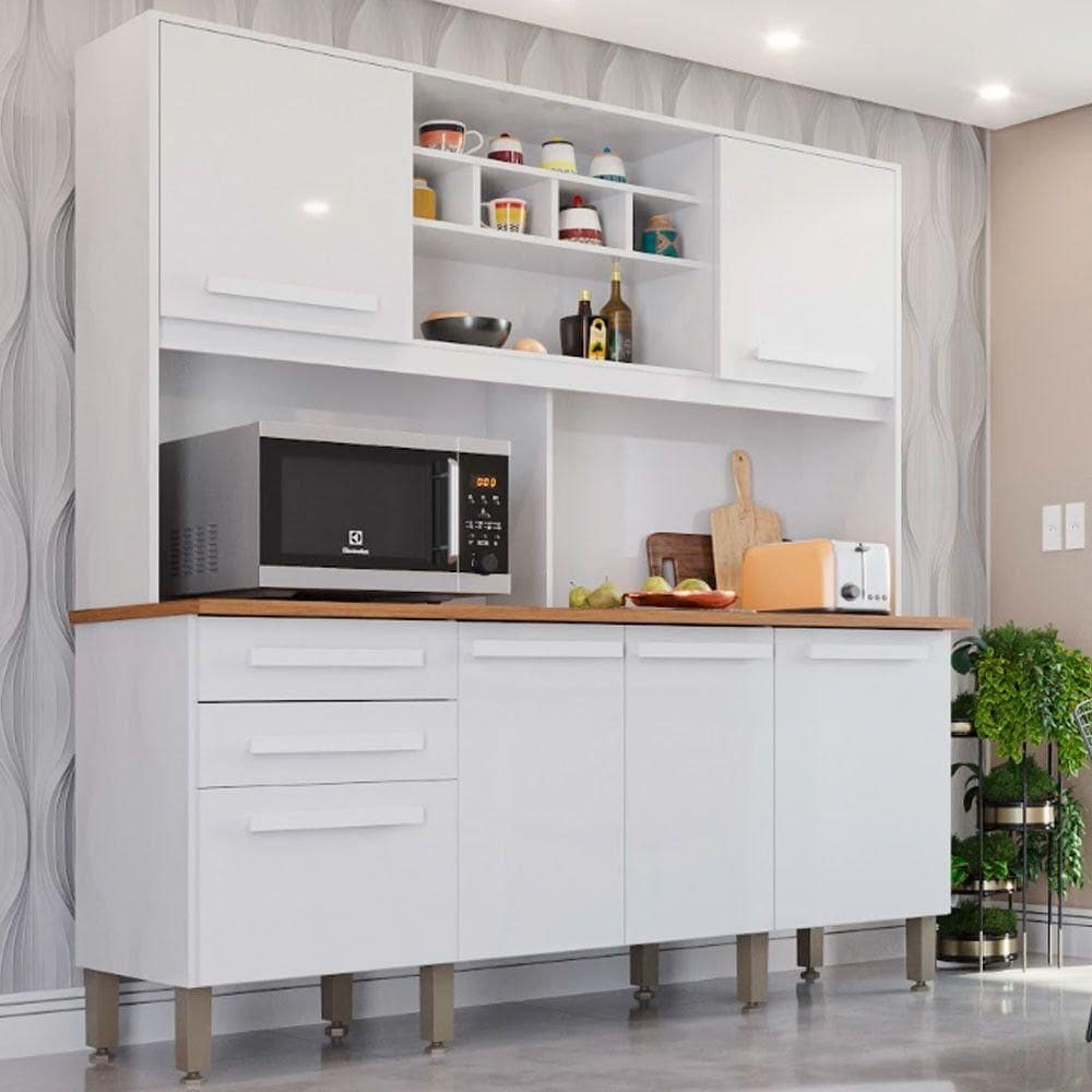 Armário Para Cozinha 6 Portas 2 Gavetas Luna Top Imop Móveis Branco Neve