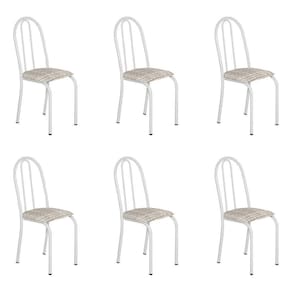 Kit 6 Cadeiras De Cozinha Califórnia Estampado Rattan Bege Pés De Ferro Branco