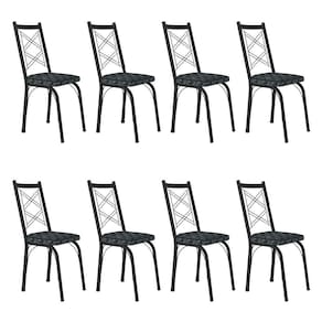 Kit 8 Cadeiras De Cozinha Delaware Estampado Mosaico Silver Pés De Ferro Preto