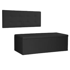 Kit Painel E Calçadeira Baú Casal 1,40m Berlim Suede Preto - Pallazio