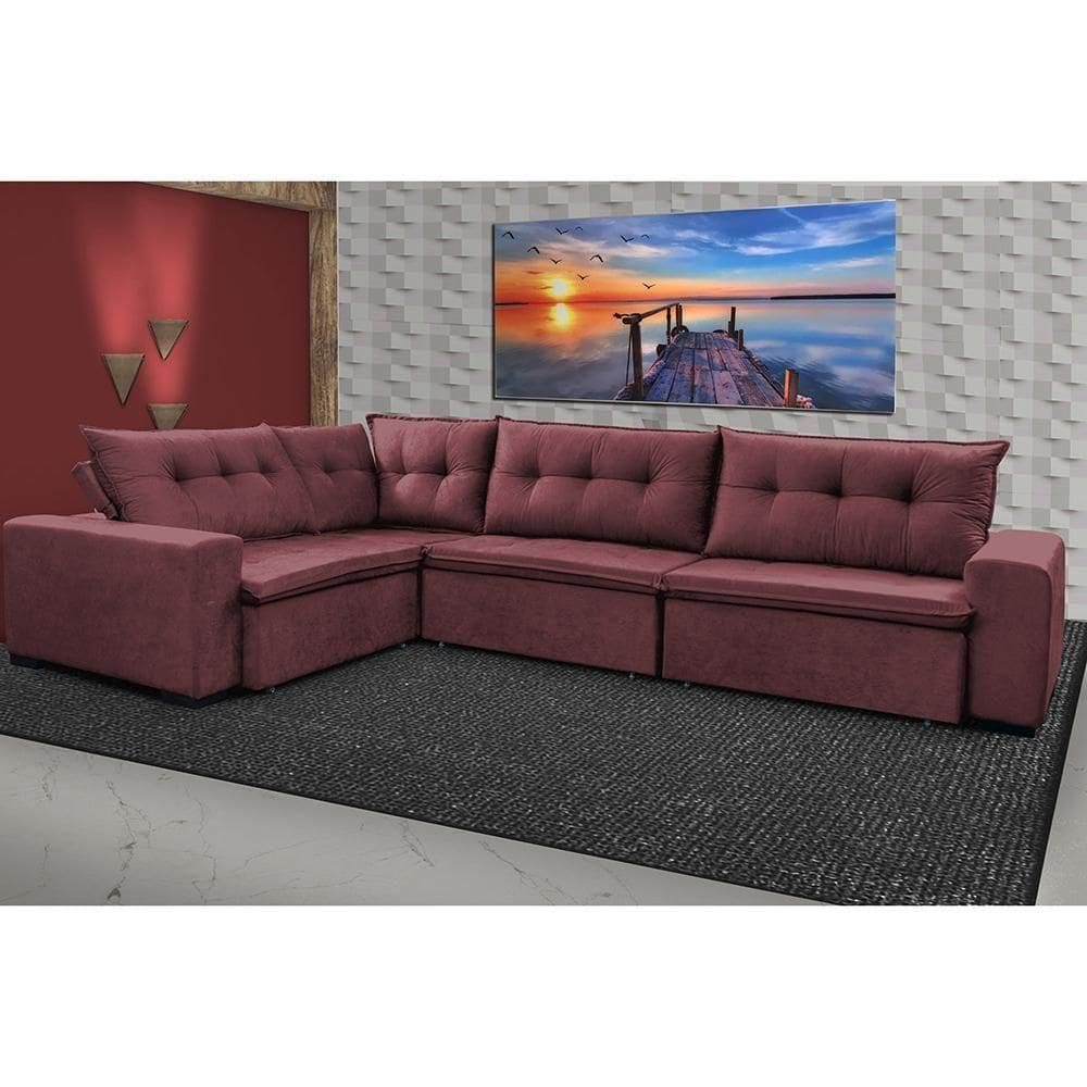 Sofa De Canto Retrátil E Reclinável Com Molas Cama Inbox Oklahoma 3,45x2,41 Ou 2,41x3,45 Vinho
