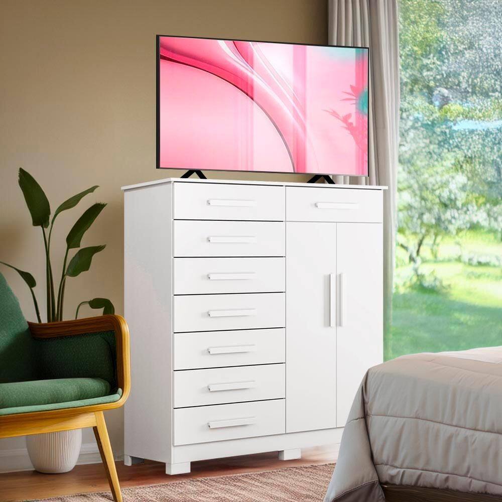 Cômoda Para TV Até 55 Polegadas 8 Gavetas Branco Villa Shop JM - Branco