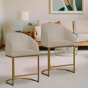 Kit 2 Poltronas Banqueta Decorativa Base Metal Mia Suede Bege - LM DECOR