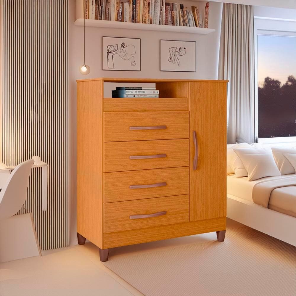 Cômoda 4 Gavetas 1 Porta Cinamomo Talisman Shop JM - Marrom