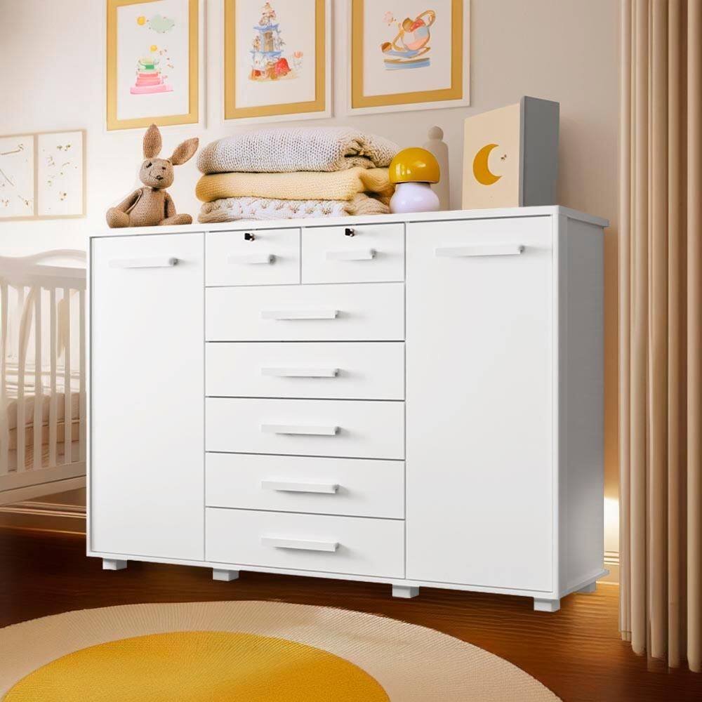 Cômoda Infantil 7 Gavetas 2 Portas Branco Fiora Shop JM - Branco