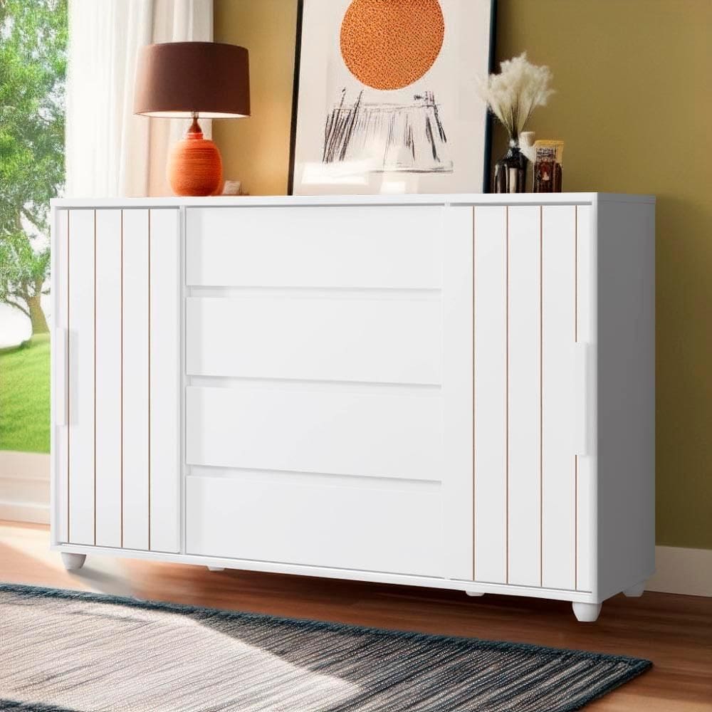 Cômoda 2 Portas De Correr 4 Gavetas Branco Nature Flex Evora Shop JM - Branco