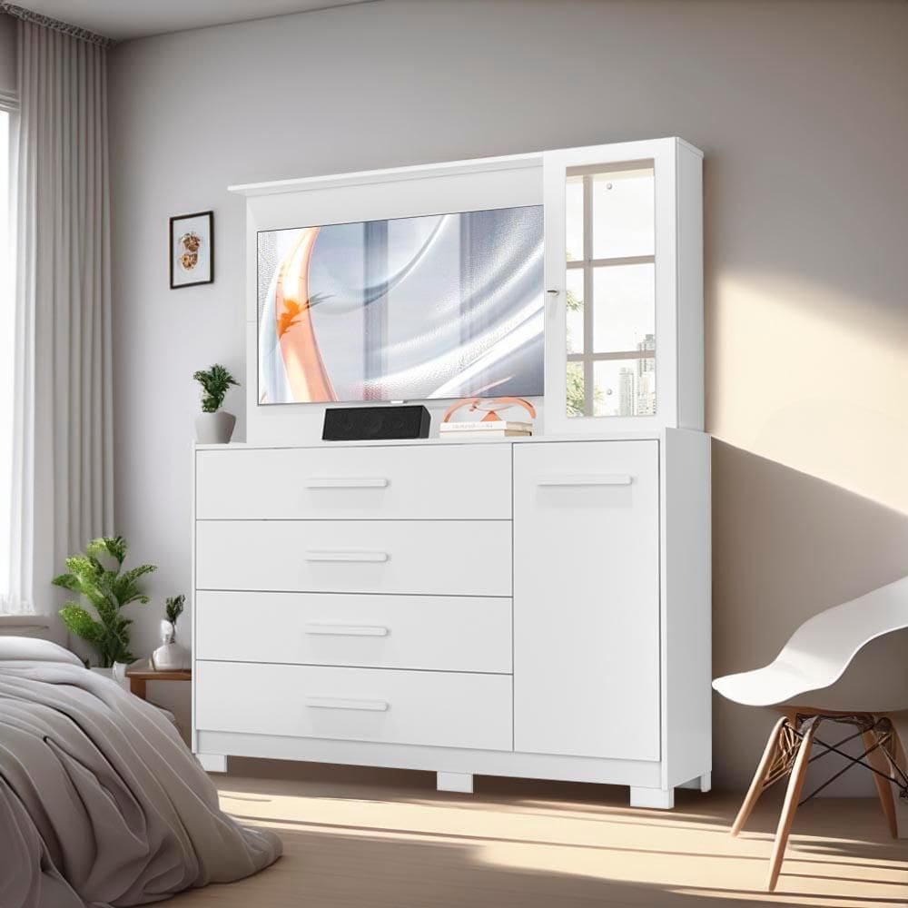 Cômoda Para TV Até 43 Polegadas 4 Gavetas Branco Íris Shop JM - Branco