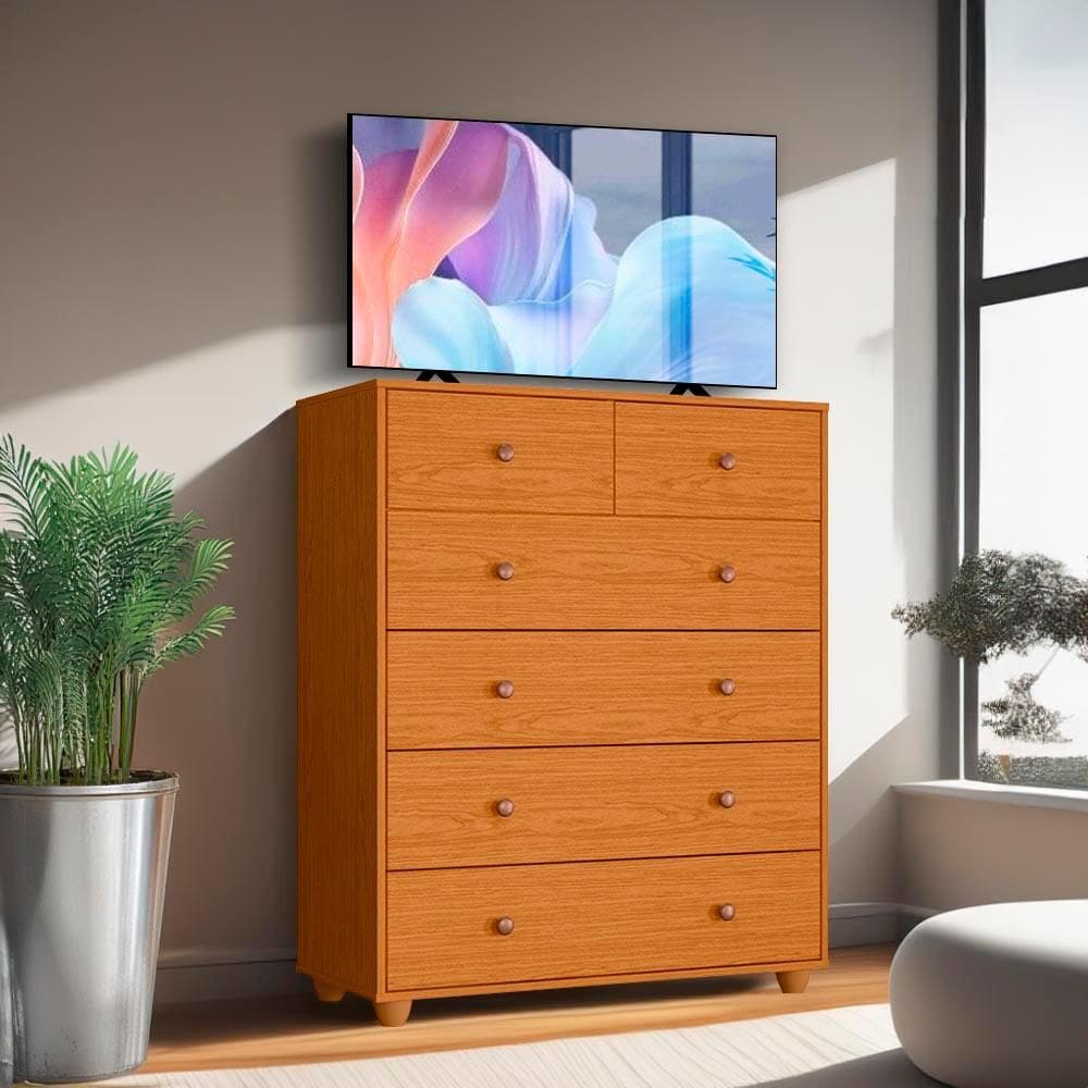 Cômoda Para TV Até 40 Polegadas 6 Gavetas Cinamomo Vera Shop JM - Marrom