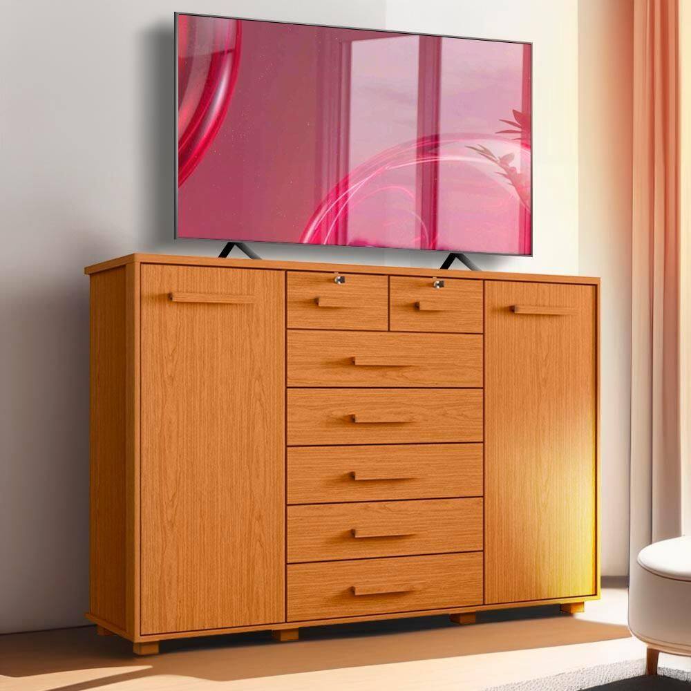 Cômoda Para TV Até 65 Polegadas 7 Gavetas Cinamomo Fonteine Shop JM - Marrom