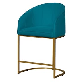 Poltrona Banqueta Decorativa Base Metal Mia Suede Azul Turquesa - LM DECOR