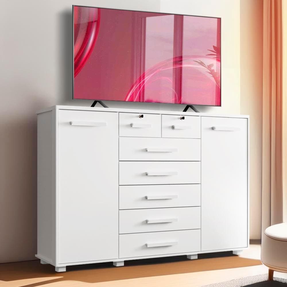 Cômoda Para TV Até 65 Polegadas 7 Gavetas Branco Fonteine Shop JM - Branco