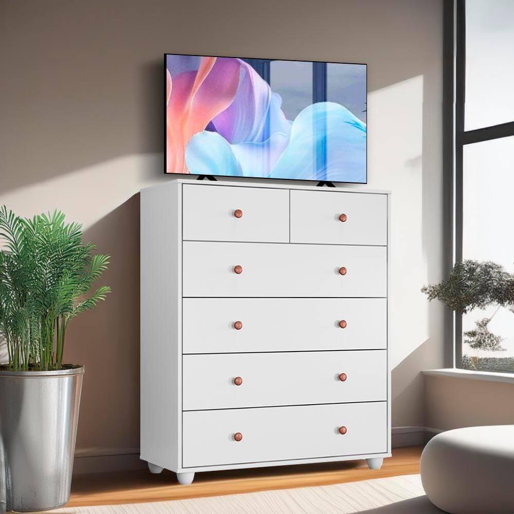 Cômoda Para TV Até 40 Polegadas 6 Gavetas Branco Vera Shop JM - Branco