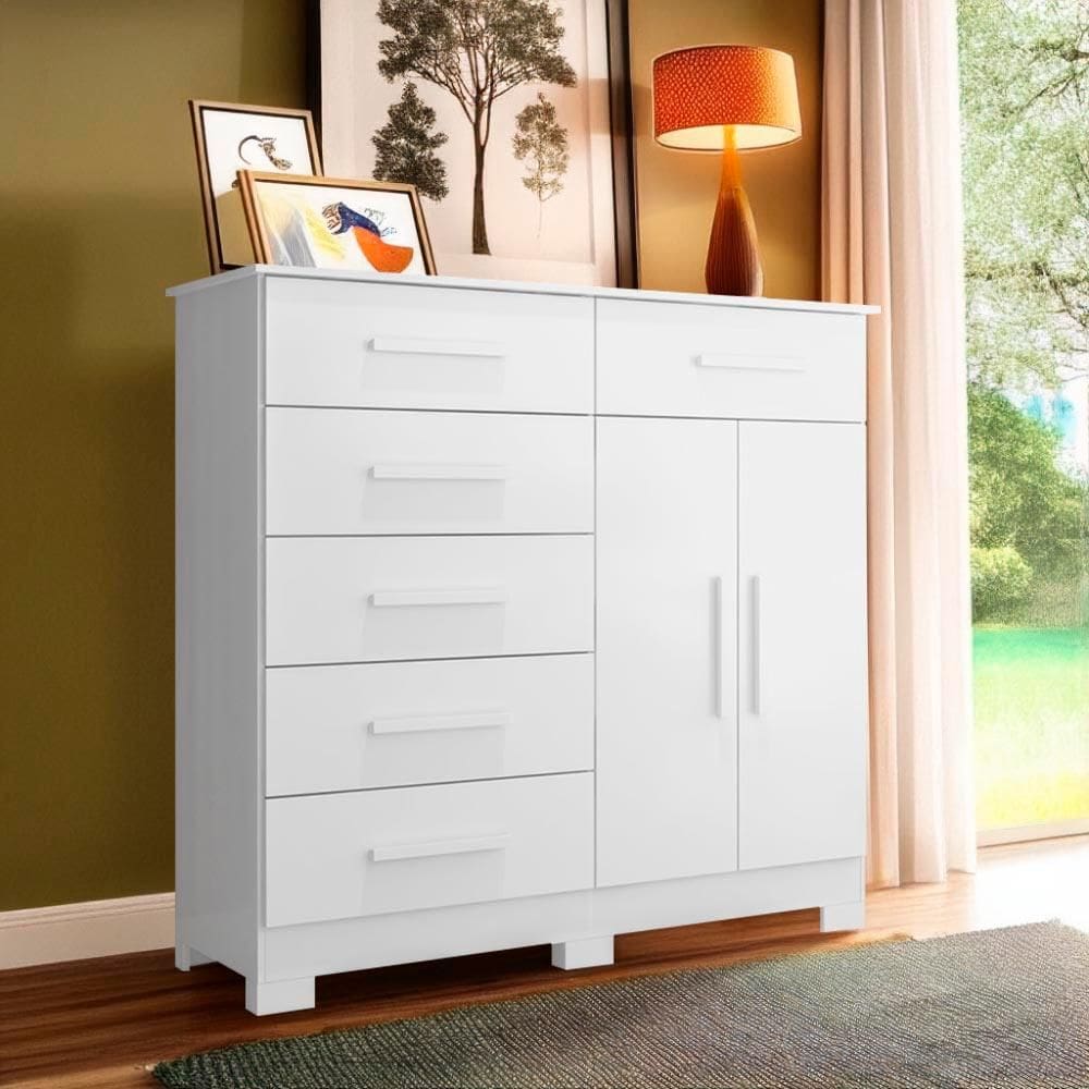 Cômoda 6 Gavetas 2 Portas Branco Xiang Shop JM - Branco