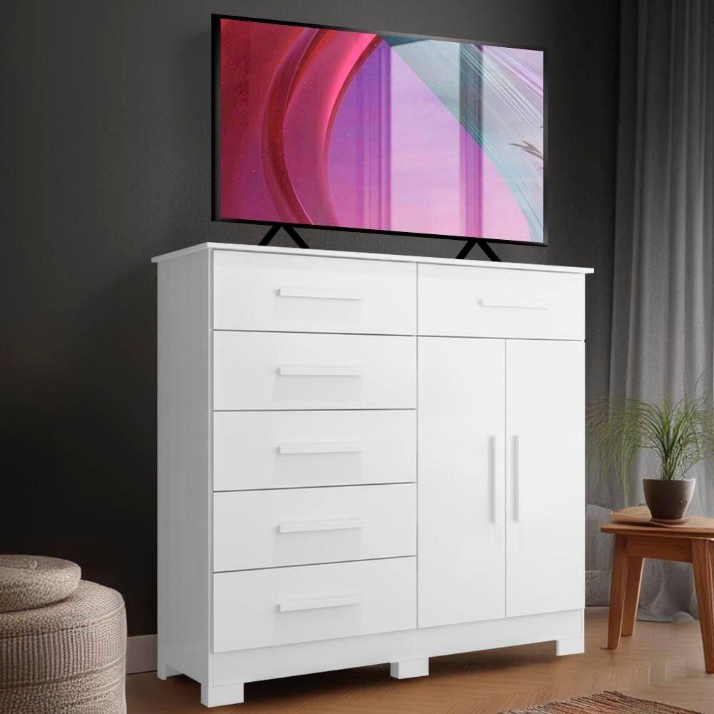 Cômoda Para TV Até 50 Polegadas 6 Gavetas Branco Xing Shop JM - Branco