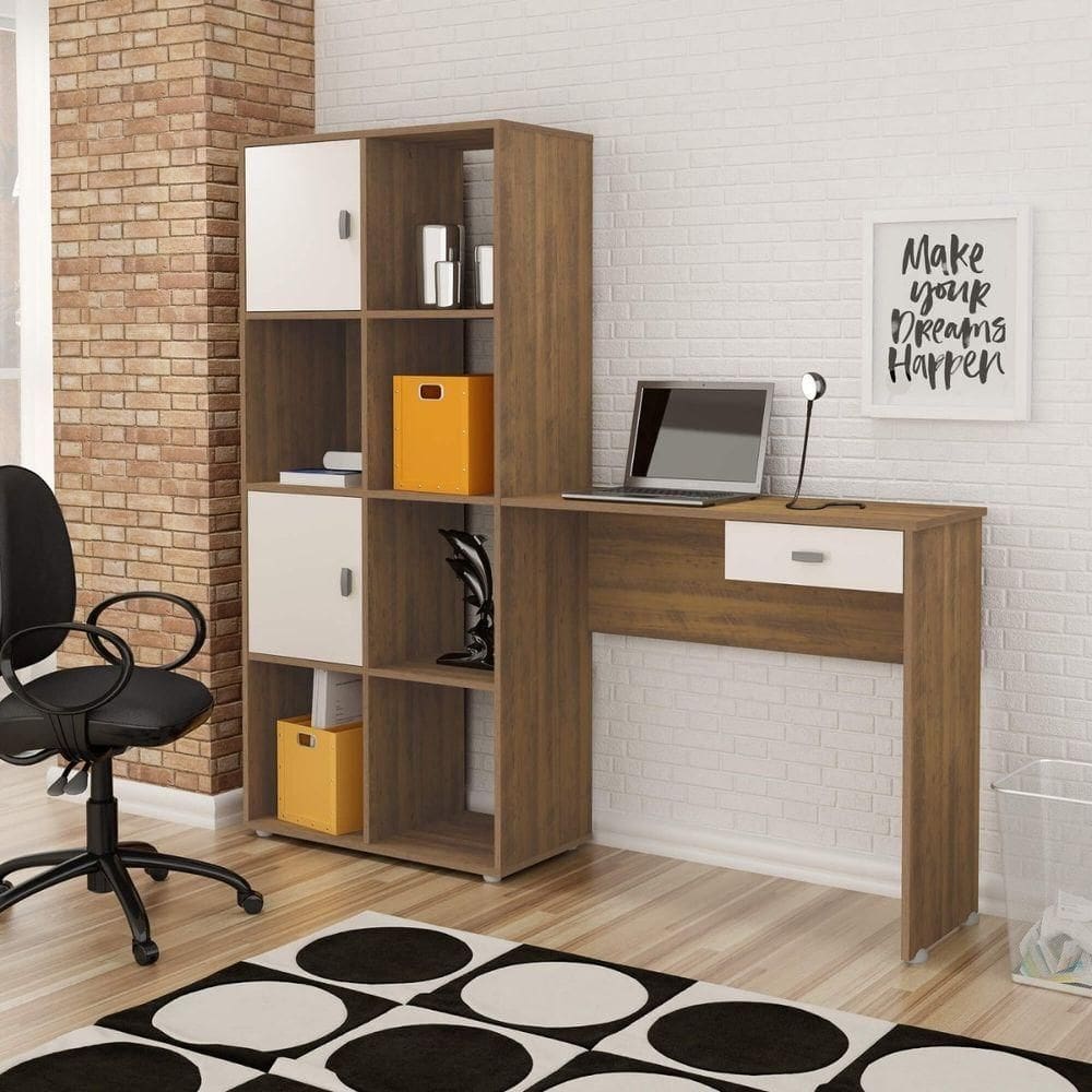 Escrivaninha Mesa Para Computador Com Estante América Pinho / Off White