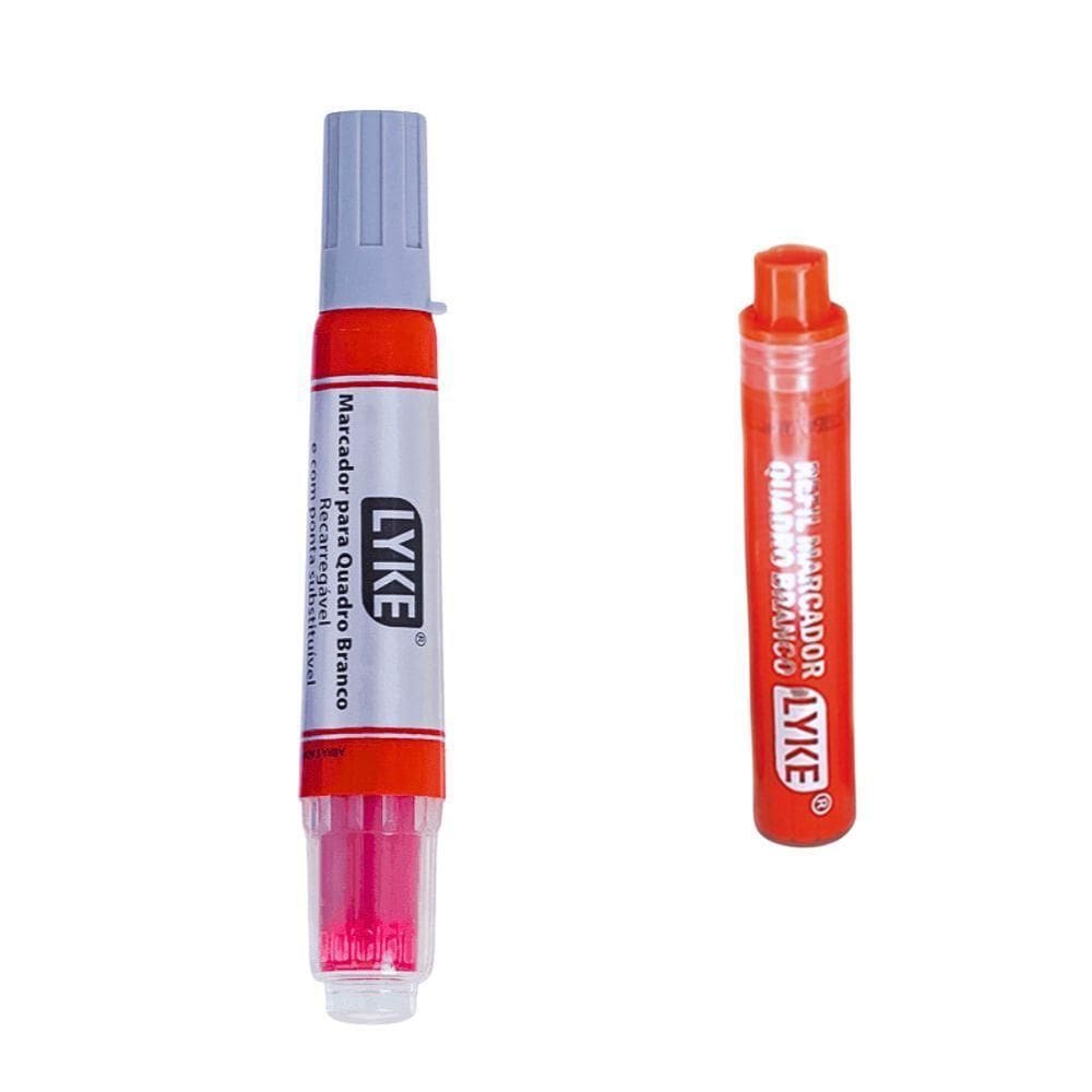 Kit Pincel Marcador Quadro Branco Recarregável + Refil Lyke Vermelho