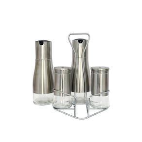 Galheteiro Porta Temperos Condimento Suporte Decorativo Inox Vidro Azeite Vinagre Temperar Alimentos