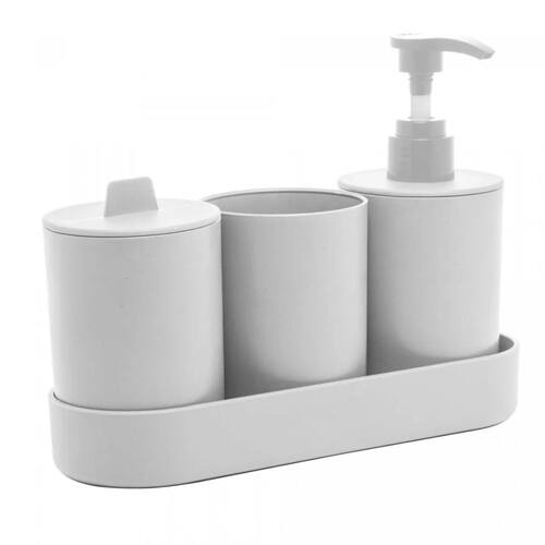 Conjunto Banheiro 4 Peças de Bambu e Plástico Prime Off-White - Lyor