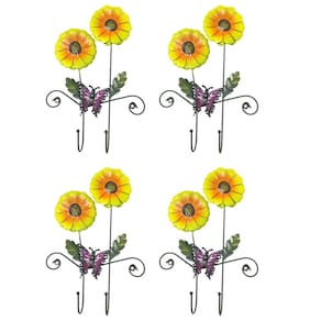 Gancho Duplo Girassol Flor Kit 4 Unidades Bolsa Chapeu Lenço Jardim Borboleta Enfeite Decoraçao Casa Entrada
