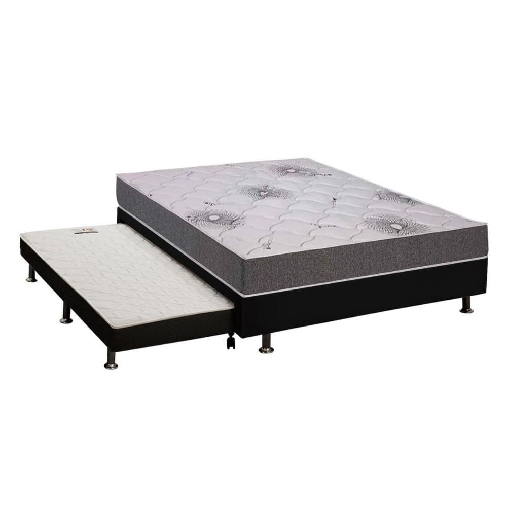 Cama Box c/Auxiliar Casal: Colchão Espuma Polar D33 Pérola Premium + Base CRC Rústico Black(138x188)