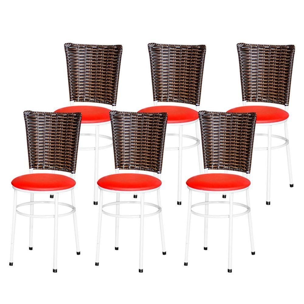 6 Cadeiras Para Mesa Branca Hawai Avelã Cor:vermelho