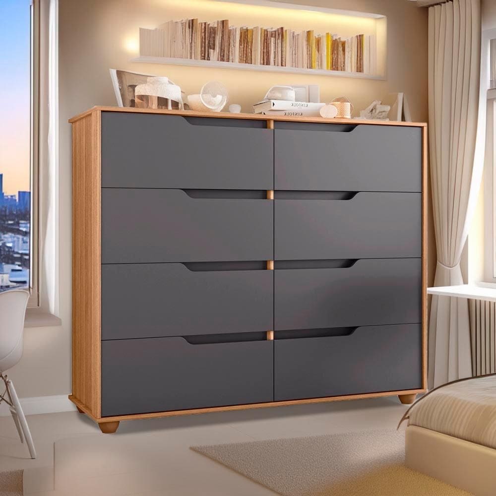 Cômoda Grande 8 Gavetas Nature Titanium Flex Dinny Shop JM - Marrom