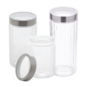 Conjunto 3 Porta Mantimento Vidro Tampa de Aço Inox e Acrílico Sydney - Lyor