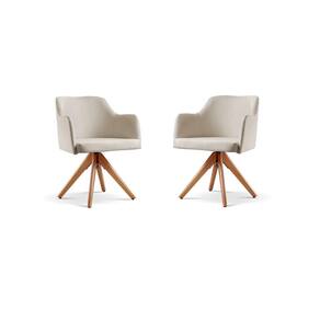 Kit com 2 Poltronas Giratória Eros para Sala de Estar Nude