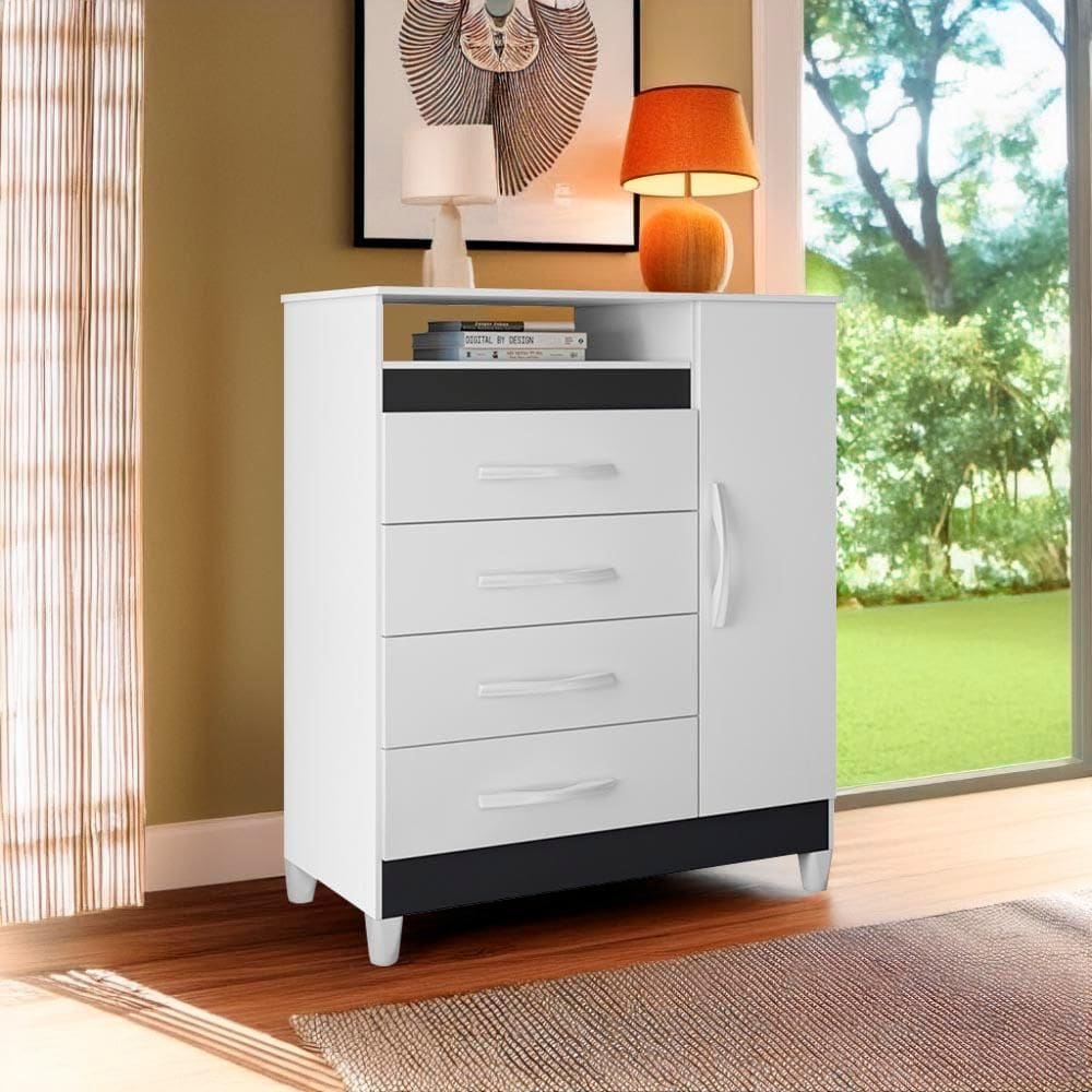 Cômoda Com Sapateira 4 Gavetas Branco Titanium Quadriflex Turquídea Shop JM - Branco