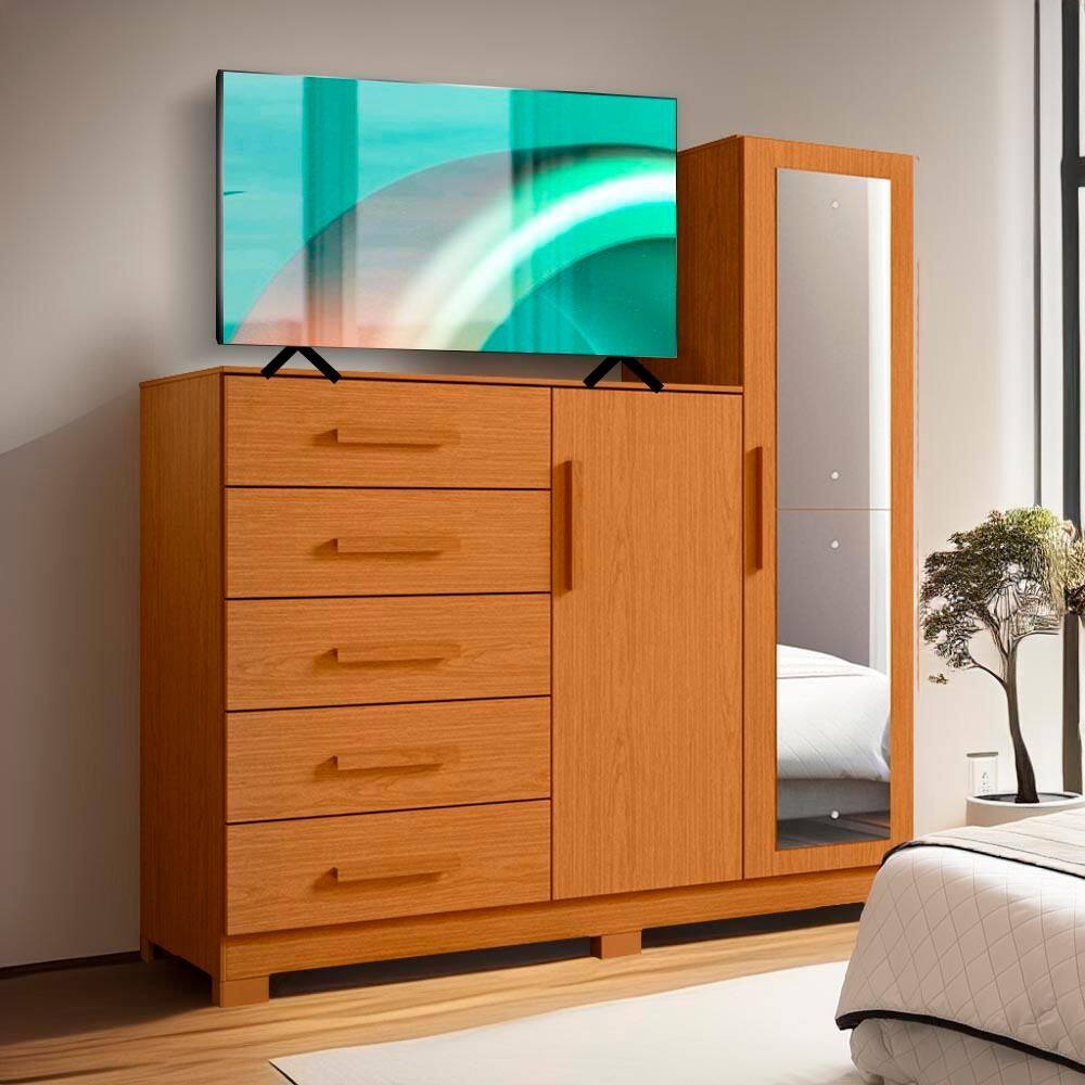 Cômoda Para TV Até 50 Polegadas 5 Gavetas Espelho Cinamomo Nexus Shop JM - Marrom