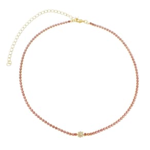Colar Choker Riviera Pink Quadradinho Cristal Banhado a Ouro