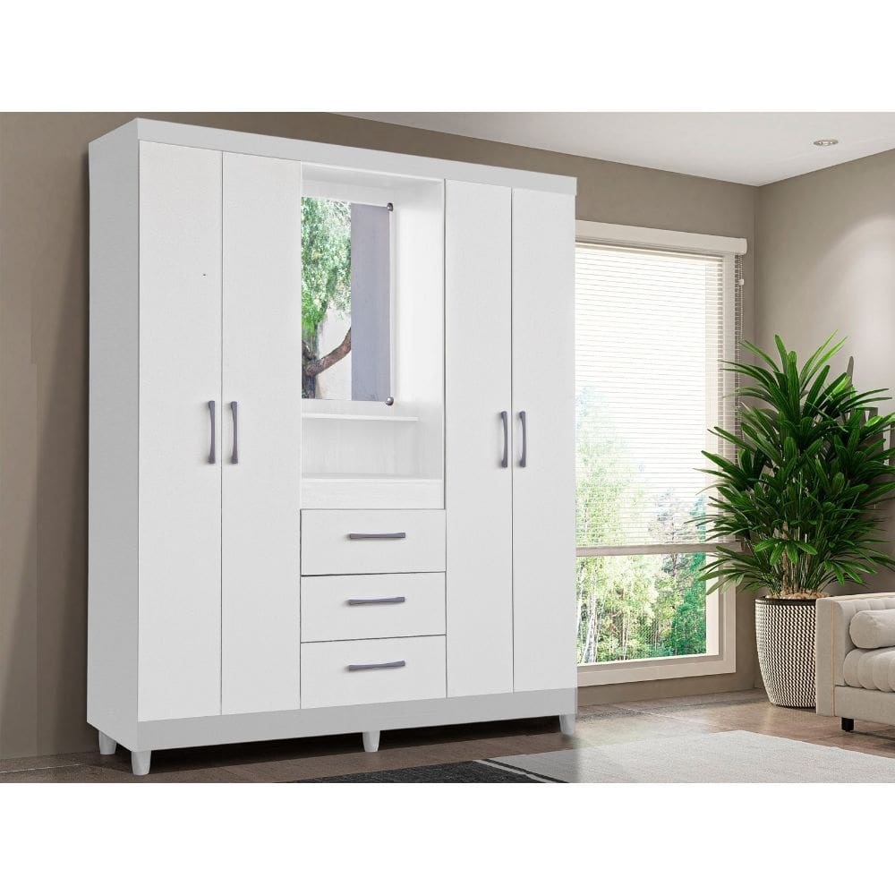 Guarda Roupa Capelinha 4 Portas com espelho Lyon – Branco