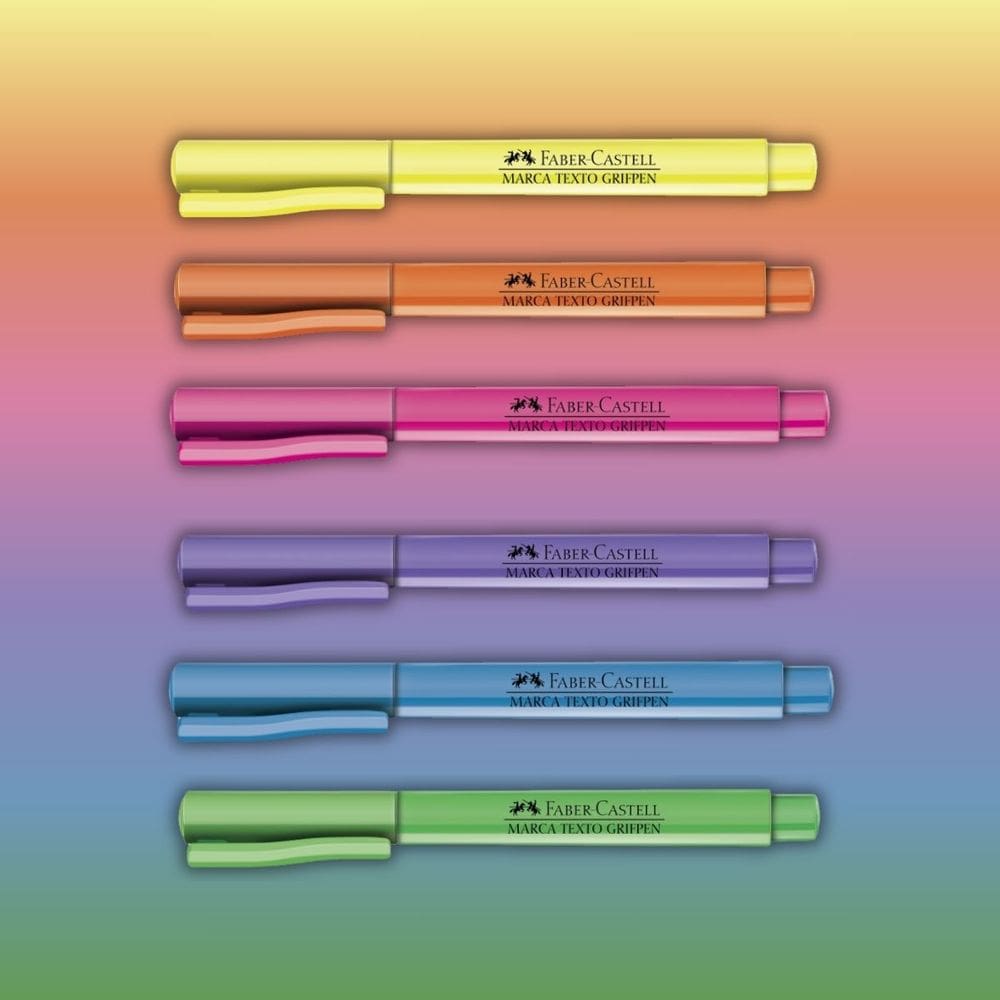 Kit 06 Caneta Marca Texto FABER CASTELL Grifpen Cores Neon