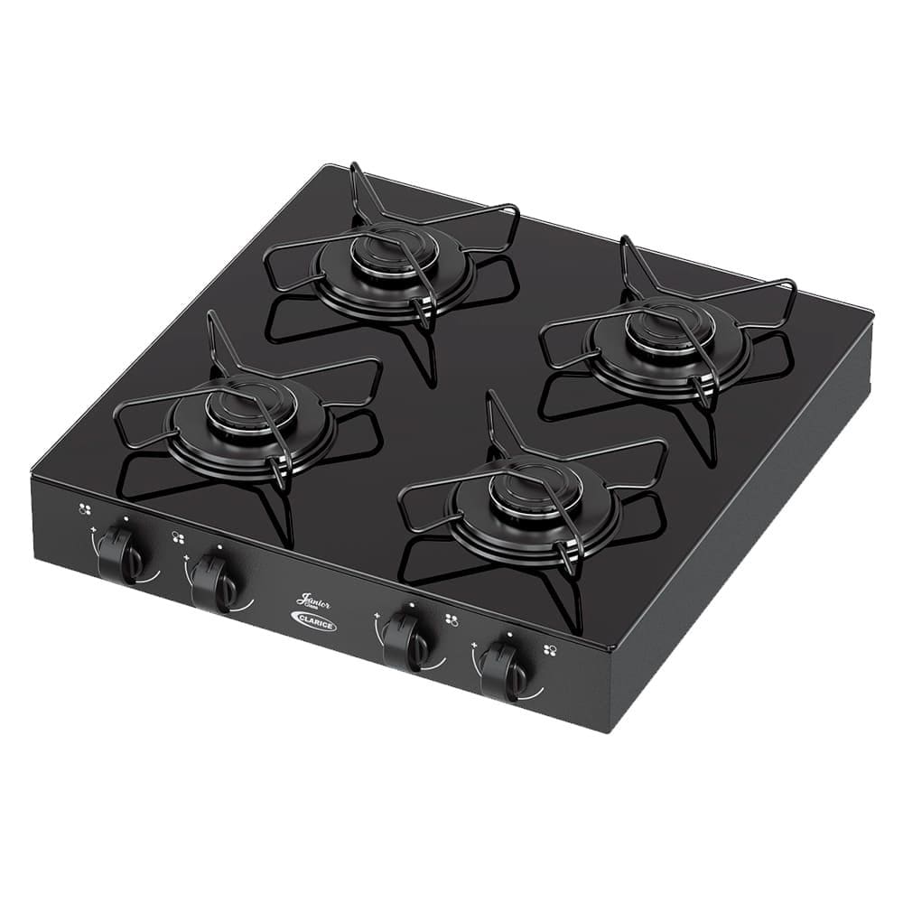 Fogão 4 Bocas Clarice Júnior Glass Preto Mesa em Vidro