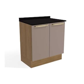 Gabinete de Cozinha Modulado Balcão Botanic M623 2 Portas c/Tampo 80cm Nogueira/Fendi/Preto - Kappesberg