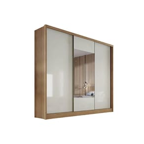 Guarda Roupa 3 Portas de Correr e 4 Gavetas c/ Espelho Arezzo Plus Freijó/FendiOff - Novo Horizonte
