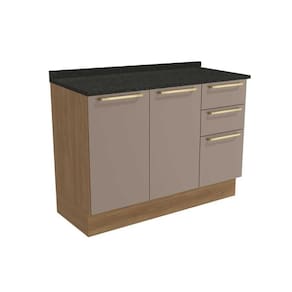 Gabinete de Cozinha Modulado Balcão Botanic M624 c/3 Gavetas e 2 Portas c/Tampo 120cm Nogueira/Fendi/Preto Brilho - Kappesberg